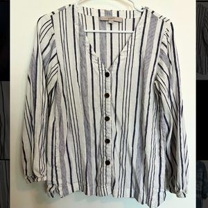 Loft V-Neck Button Up Linen Blouse